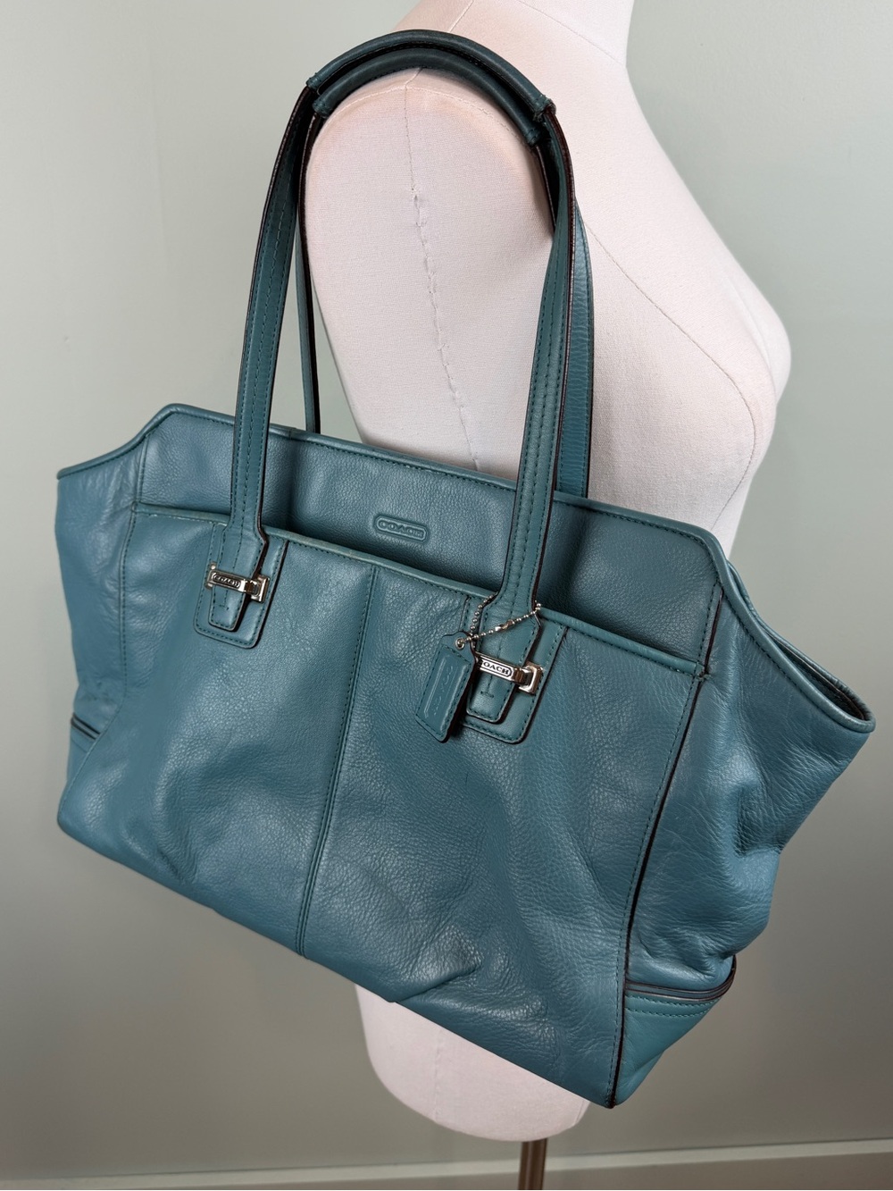 Coach Taylor Alexis Teal Leather Carryall Tote Purse Classic Everyday City Chic